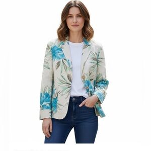 Jones New York Beige Floral Blazer with Blue Highlights